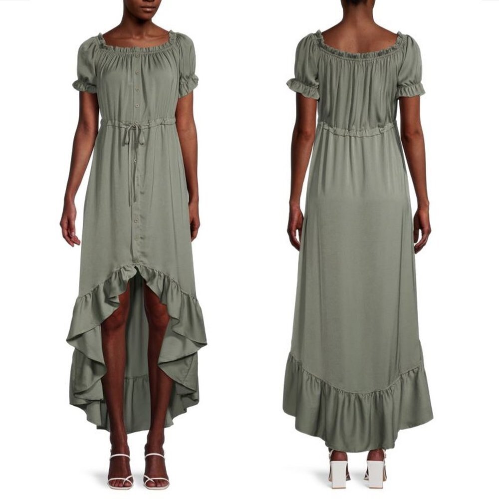 NWT New $195 Stellah High-Low Tie-Waist Sage Shirtdress Size M